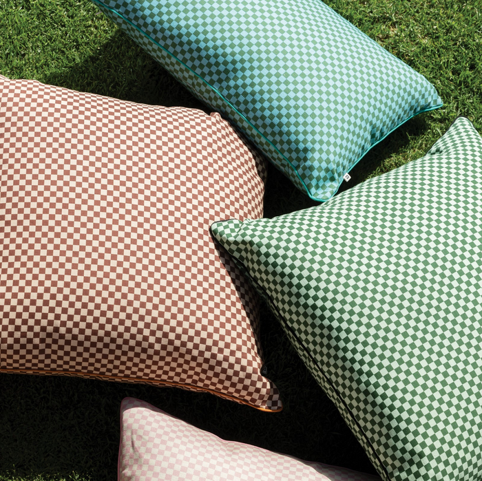 Tiny Checkers Blue/Green Outdoor Cushion biancalorenne.co.nz
